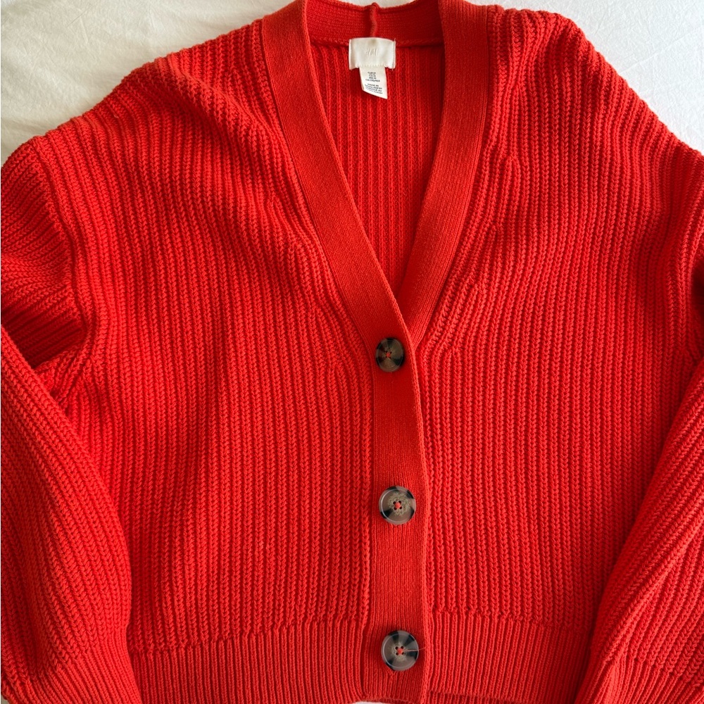 Women's orange Ribbed Button-Front Sweater Cardigan